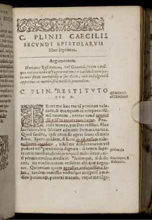 C. Plinii Caecilii Secundi Epistolarum liber septimus