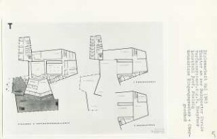Theater an der Budapester Straße, Berlin-Tiergarten (Diplomarbeit bei Peter Poelzig): Grundrisse Unterbühnengeschoss, Eingangsgeschoss und 1. - 2. Obergeschoss