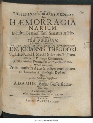 Theses Inauguralis Medicas De Haemorragia Narium