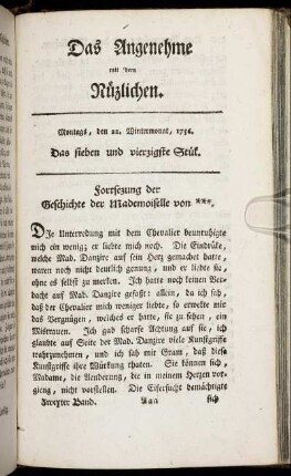 Das sieben und vierzigste Stück. Montags, den 22. Wintermonat, 1756.