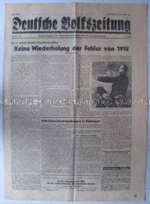 Tageszeitung der KPD "Deutsche Volkszeitung" zum Jahrestag der Novemberrevolution