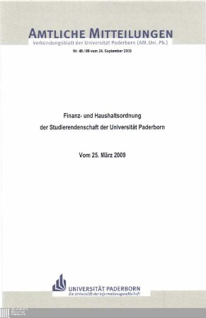 Finanz- und Haushaltsordnung der Studierendenschaft der Universität Paderborn : vom 25. März 2009