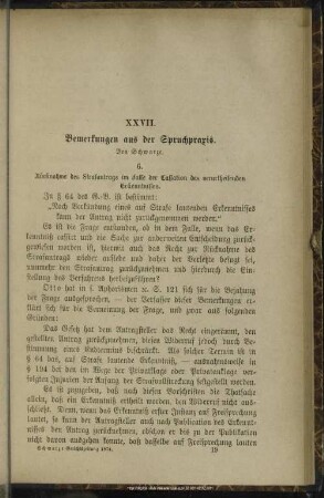 XXVII. Bemerkungen aus der Spruchpraxis