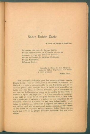 Sobre Rubén Dario : (A todos los poetas de América)