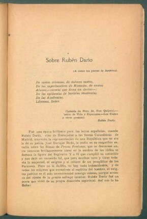 Sobre Rubén Dario : (A todos los poetas de América)