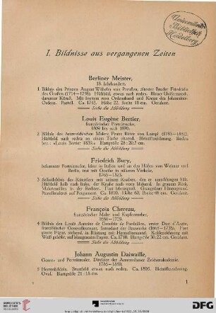I. Bildnisse aus vergangenen Zeiten (Nr. 1-60)