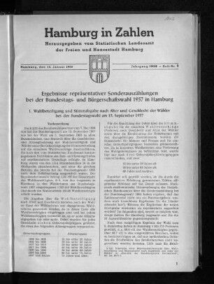 Ergebnisse repräsentativer Sonderauszählungen bei der Bundestags- und Bürgerschaftswahl 1957 in Hamburg