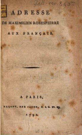 Adresse de Maximilien Robespierre aux Français