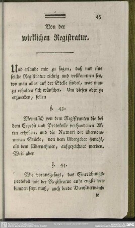 Von der wirklichen Registratur