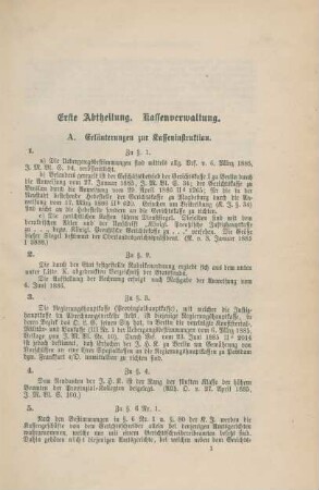 Erste Abtheilung: Kassenverwaltung.