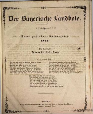 Der Bayerische Landbote. 1843 = Jg. 19, 1 = Jan. - Juni
