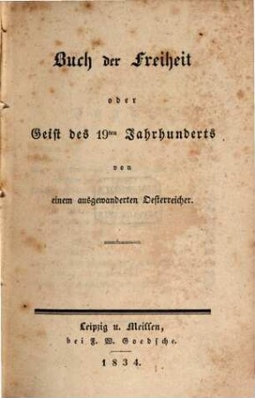 Buch der Freiheit : oder Geist des 19. Jahrhunderts