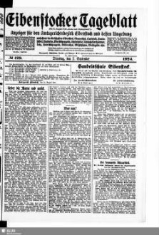 Eibenstocker Tageblatt : Anzeiger für den Amtsgerichtsbezirk Eibenstock und dessen Umgebung, umfassend die Ortschaften Eibenstock, Blauenthal, Carlsfeld, Hundshübel, Neuheide, Oberstützengrün, Schönheide, Schönheiderhammer, Sosa, Unterstützengrün, Wildenthal, Wilzschhaus, Wolfsgrün usw