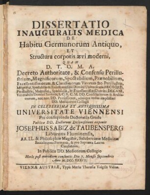 Dissertatio Inauguralis Medica De Habitu Germanorum Antiquo, Et Structura corporis ævi moderni