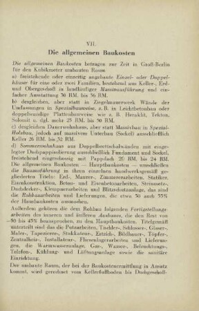VII. Die allgemeinen Baukosten