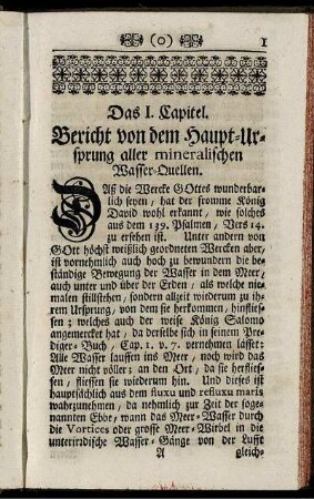 Das I. Capitel. Bericht von dem Haupt-Ursprung aller mineralischen Wasser-Quellen.