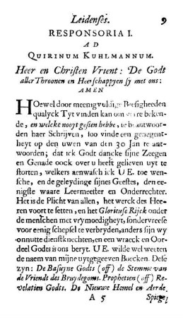 Responsoria I. Ad Quirinum Kuhlmannum