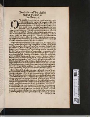 Vorrhede auff die Epistel Sanct Paulus zu den Romern