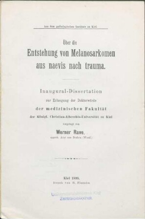 Über die Entstehung von Melanosarkomen aus naevis nach trauma