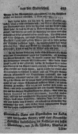 Neuentdeckte Natur und Eigenschaften des Kalkes und der ätzenden Körper.