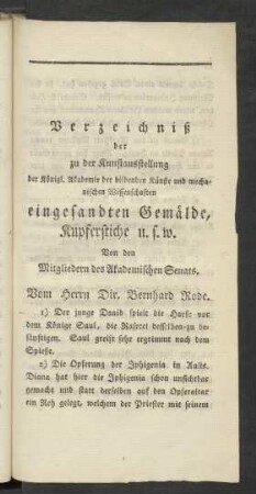 Verzeichniß der zu der Kunstausstellung der Königl. Akademie der bildenden Künste und mechanischen Wissenschaften eingesandten Gemälde, Kupferstiche u.s.w. ...