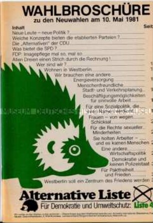 Propagandaschrift der Alternativen Liste Berlin (West) zur Wahl des Abgeordnetenhauses 1981