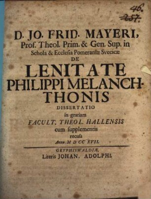 Nimiam lenitatem Philippi Melanchthonis, haereses promovens, propriamque prodens