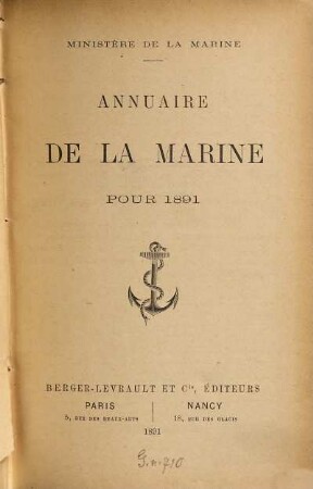 Annuaire de la Marine : pour ... ; réserve. 1891