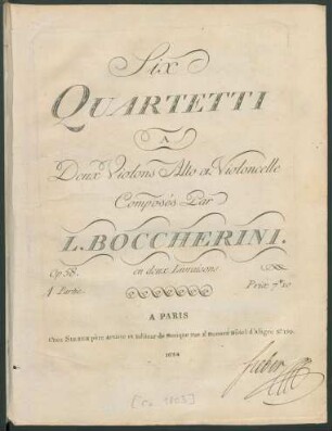 Partie 1: Six Quartetti A Deux Violons Alto et Violoncelle : Op. 58.; en deux Livraisons