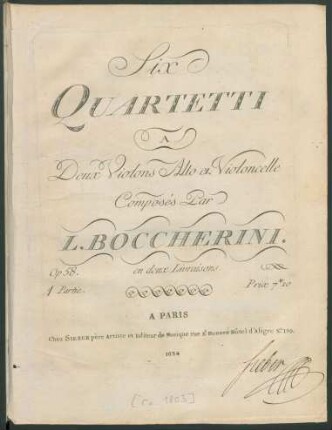 Partie 1: Six Quartetti A Deux Violons Alto et Violoncelle : Op. 58.; en deux Livraisons