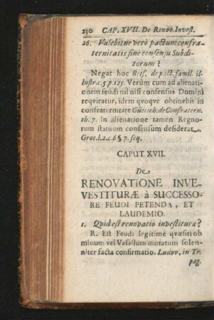 Caput XVII. De Renovatione Investiturae a Successore Feudi Petenda, Et Laudemio.