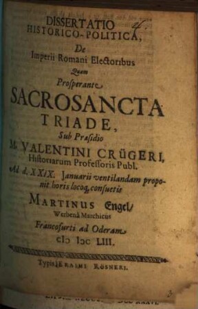 Diss. hist. pol. de Imperii Romani electoribus