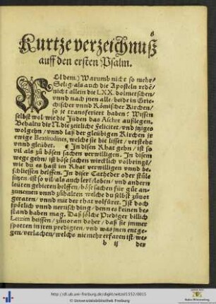Kurtze verzeichnuß auff den ersten bis zehenden Psalm