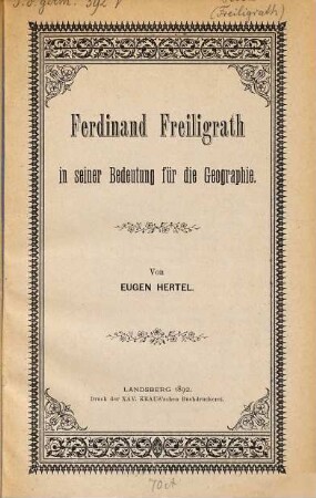Ferdinand Freiligrath in seiner Bedeutung für die Geographie