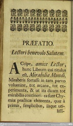 Praefatio. Lectori benevolo Salutem