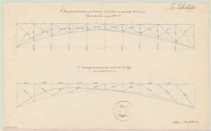 Schmiedeeiserne Bogenbrücke Monatskonkurrenz Juni 1861: 2 Skizzen zur Druckverteilung