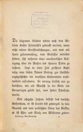 Der Kronprinz und die deutsche Kaiserkrone : Erinnerungsblätter von Gustav Freytag. (Friedrich III.)