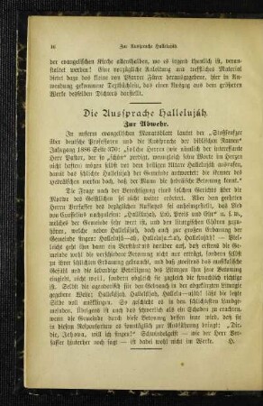 ¬Die¬ Aussprache Hallelujah : zur Abwehr