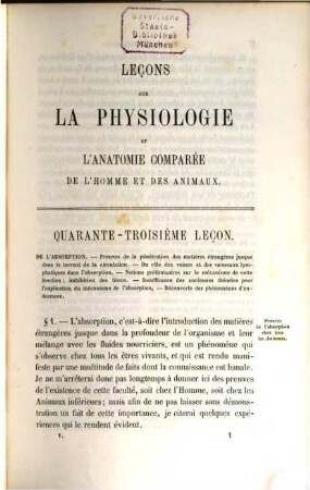 Leçons sur la physiologie et l'anatomie comparée de l'homme et des animaux : faites à la Faculté des Sciences de Paris. 5