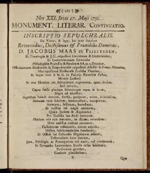 Nro XXI. Jovis 27. Maji 1751.