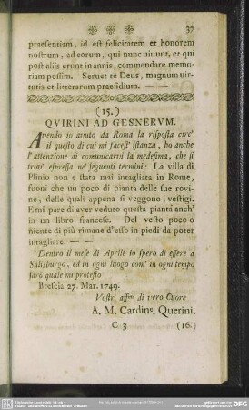 (15.) Quirini Ad Gesnerum