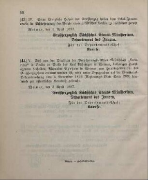 44. Ministerial-Bekanntmachung, betreffend Wechsel in der Hauptagentur der Versicherungs-Aktien-Gesellschaft "Securitas" in Berlin