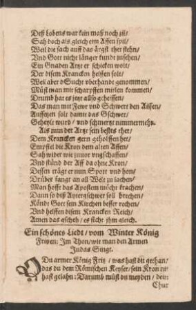 Ein schönes Liedt/ vom Winter König Fritzen: Jm Thon/ wie man den Armen Judas Singt.