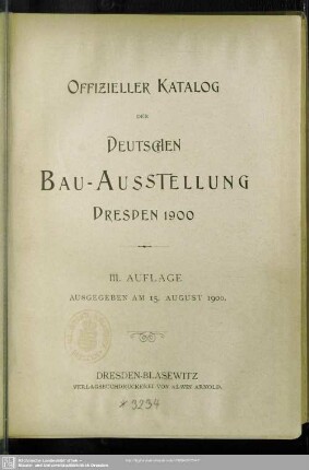 Offizieller Katalog der deutschen Bauausstellung Dresden 1900 : ausgegeben am 15. August 1900