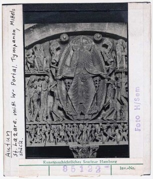 Autun: Kathedrale Saint-Lazare, Westportal, Tympanon, Mittelstück und Weltgericht