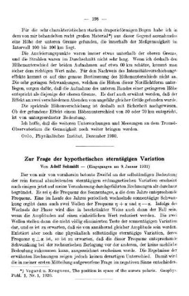 Zur Frage der hypothetischen sterntägigen Variation
