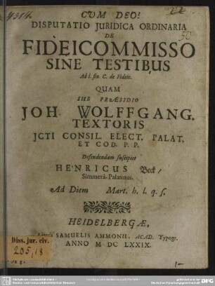 Dissertatio de fideicommisso sine testibus