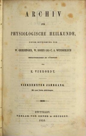 Archiv für physiologische Heilkunde. 14, 14. 1855