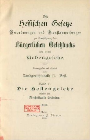 Bd. 5: Die Kostengesetze