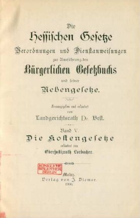 Bd. 5: Die Kostengesetze